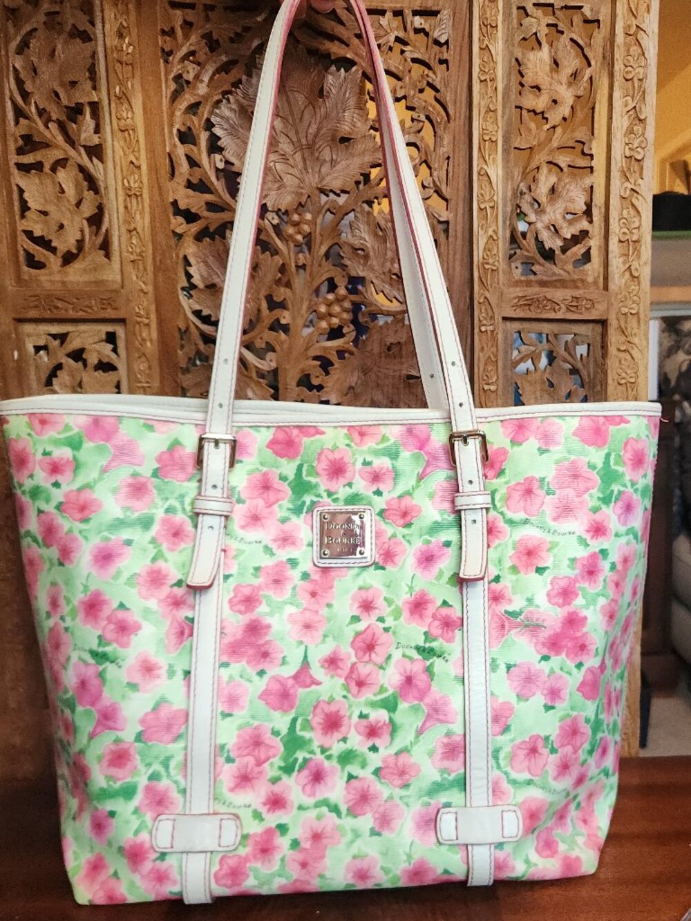 Vintage Dooney & Bourke Pink Petunia East West Shopper / Leisure Tote